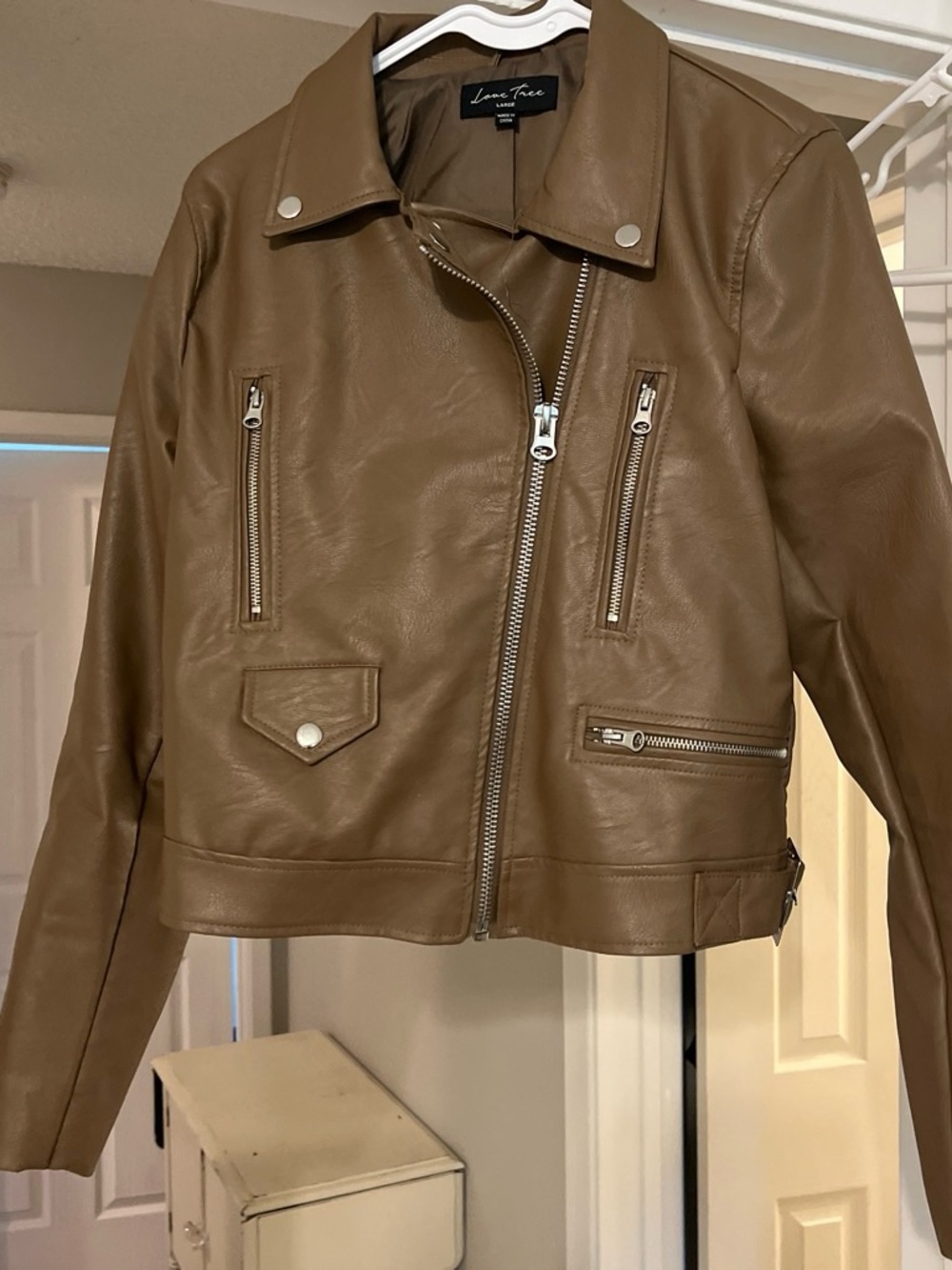 Love Tree Tan Faux Leather Moto Jacket